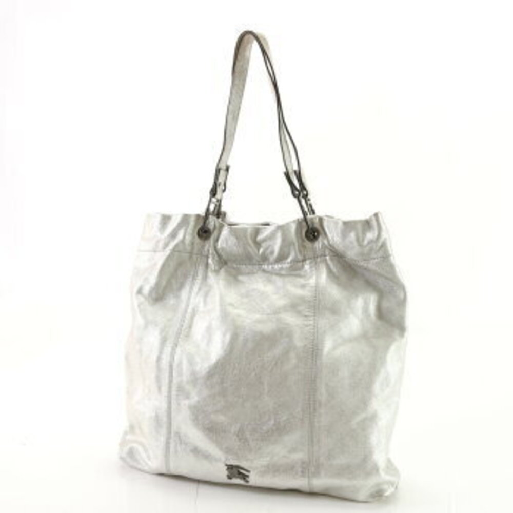 Burberry Leather Tote Bag Shoulder Business Document Silver - Picture 2 of 13